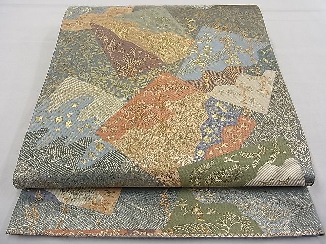 平和屋着物■西陣　田村屋謹製　六通柄袋帯　和歌　色紙道長花鳥唐草文　金糸　逸品　n-fw5437