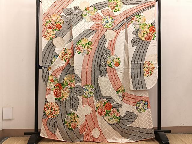 平和屋着物■豪華振袖 駒刺繍 牡丹花丸文 金彩 正絹 逸品 BAAV0610mz