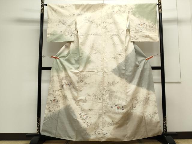 平和屋着物●訪問着 紬地 刺繍 風景文 正絹 逸品 CAAS0321th