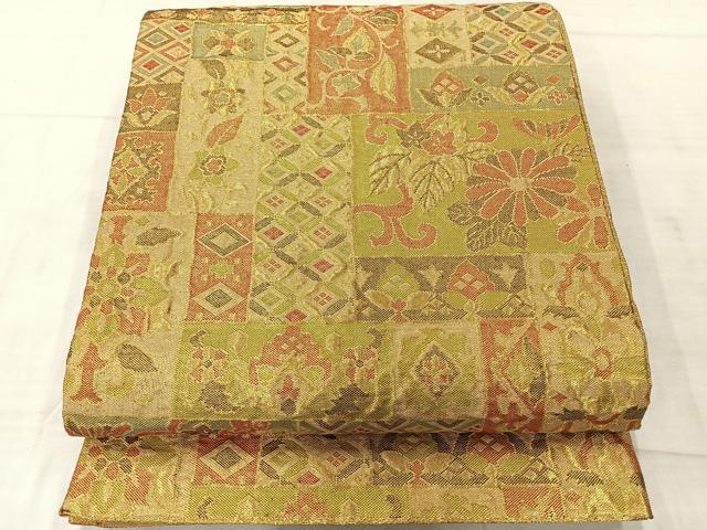 平和屋着物◎佐賀錦　六通柄袋帯　草花文　金糸　正絹　逸品　AABF2639uk