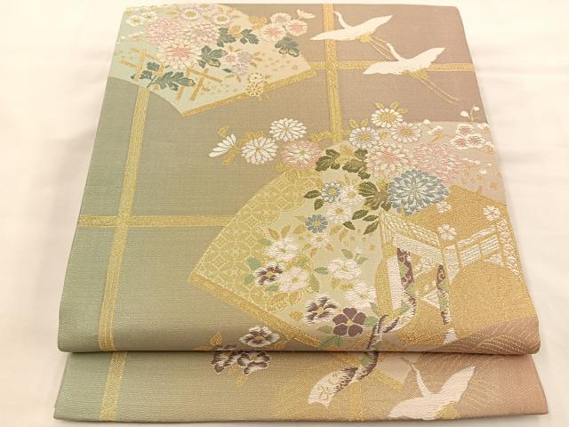 平和屋着物◎六通柄袋帯　飛鶴花文　金糸　正絹　逸品　BAAS7290hz