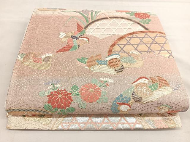 平和屋着物◎六通柄袋帯　唐織　鴛鴦花文　金糸　正絹　逸品　BAAT2873mz