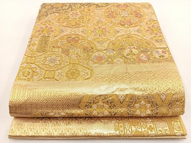 平和屋着物▼六通柄袋帯　唐織　正倉院花鳥文　金糸　正絹　逸品　BAAV7158yc