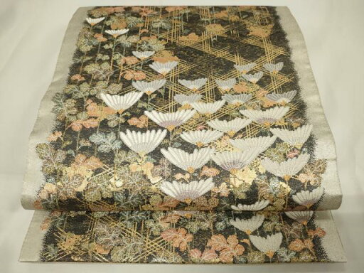 平和屋着物◎六通柄袋帯 唐織 作家物 蒔絵菊尽 金銀糸 正絹 逸品 CAAV4046in 平和屋着物◎六通柄袋帯 唐織 作家物 蒔絵菊尽 金銀糸 正絹 逸品 CAAV4046in