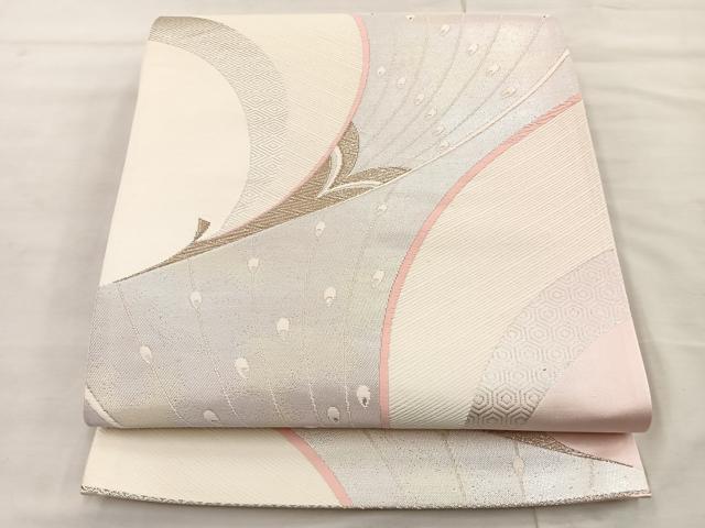 平和屋着物◎六通柄袋帯　孔雀文　銀糸　正絹　逸品　BAAS4985wb