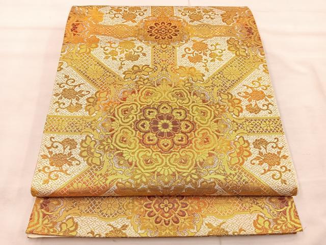 平和屋着物◎六通柄袋帯　正倉院花文　金糸　正絹　逸品　BAAS4977wb