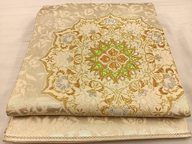 平和屋着物◎六通柄袋帯　唐織　正倉院花文　金銀糸　正絹　逸品　BAAS9508ow