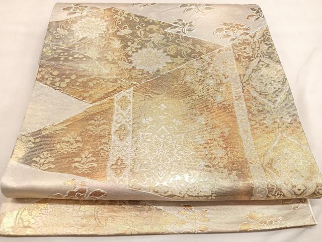 平和屋着物◎六通柄袋帯　松皮菱花文　金糸　引箔　正絹　逸品　BAAT2891mz