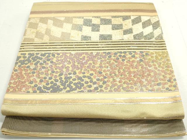 平和屋着物◎六通柄袋帯　横段文　ラメ糸　金銀糸　正絹　逸品　DAAX7749qa