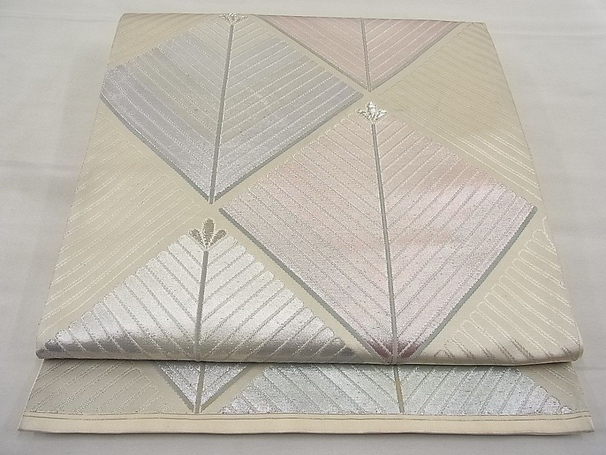 平和屋着物■六通柄袋帯　菱松文様　銀糸　逸品　n-rc0212