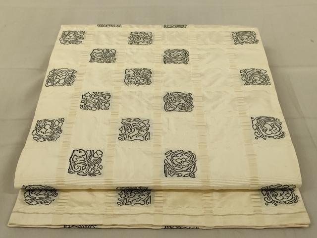 平和屋着物◎六通柄袋帯　ふくれ織　格子花文　正絹　逸品　AAAZ1151ou