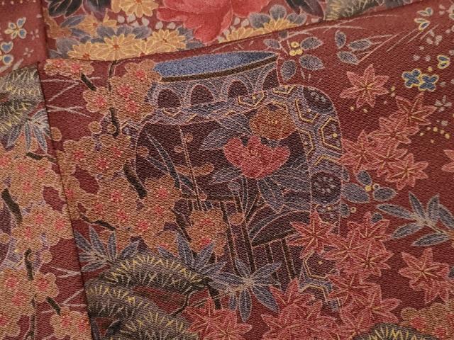 Kimono - 平和屋着物■上質な小紋　陶器花鳥文　金彩　鬼しぼ縮緬　正絹　逸品　CABC7875ou