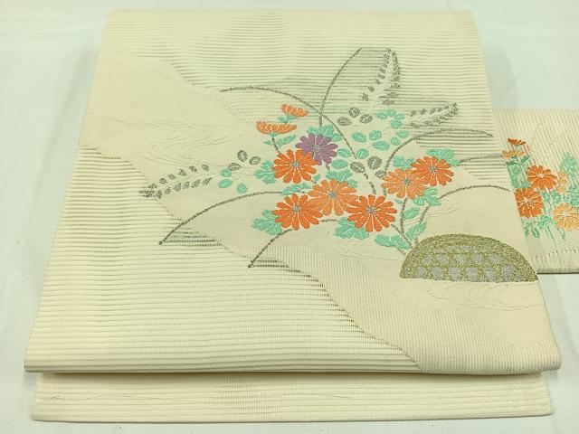 平和屋着物＊夏物　九寸名古屋帯　花籬文　金銀糸　正絹　逸品　未使用　AAAY3290jh