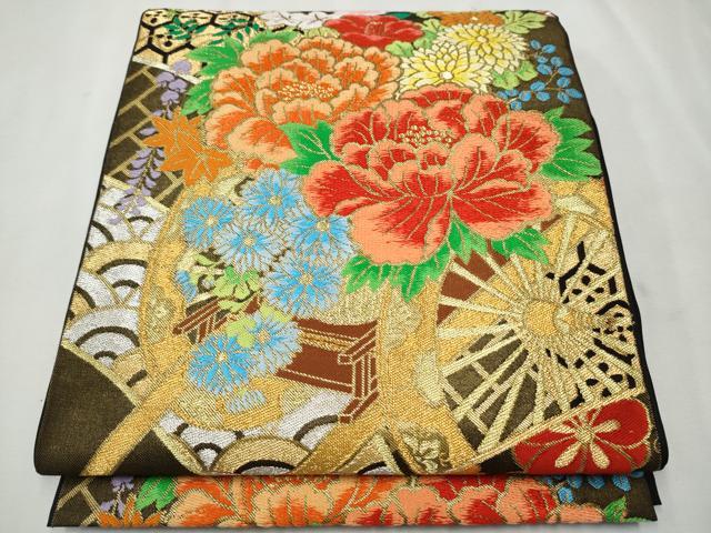 平和屋着物●西陣　川島織物　六通柄　本袋帯　花籠文　金銀糸　正絹　逸品　CAAR7999hy