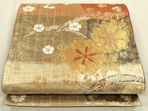 平和屋着物◎六通柄袋帯 吉祥花文 金糸 正絹 逸品 CAAU1448ft 平和屋着物◎六通柄袋帯 吉祥花文 金糸 正絹 逸品 CAAU1448ft