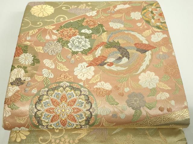 平和屋着物▼六通柄袋帯　鳳凰正倉院花文　金糸　正絹　逸品　DAAW9292sf