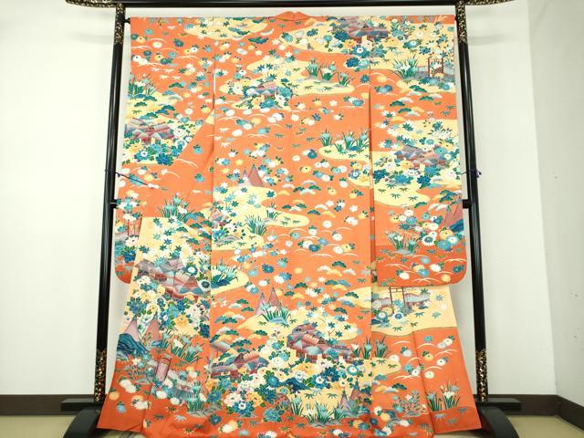 Kimono - 平和屋着物●豪華振袖　風景花文　金彩　正絹　逸品　DABD1059ps