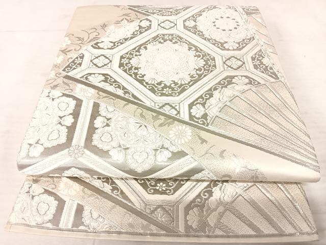 平和屋着物◎六通柄袋帯 唐織 正倉院花文 銀糸 正絹 逸品 AAAU9908yx