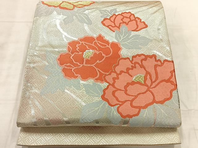 平和屋着物◎佐賀錦　本場筑前博多織　六通柄袋帯　流水花文　帯は博多謹製　金銀糸　証紙付き　正絹　逸品　AABF6466uk