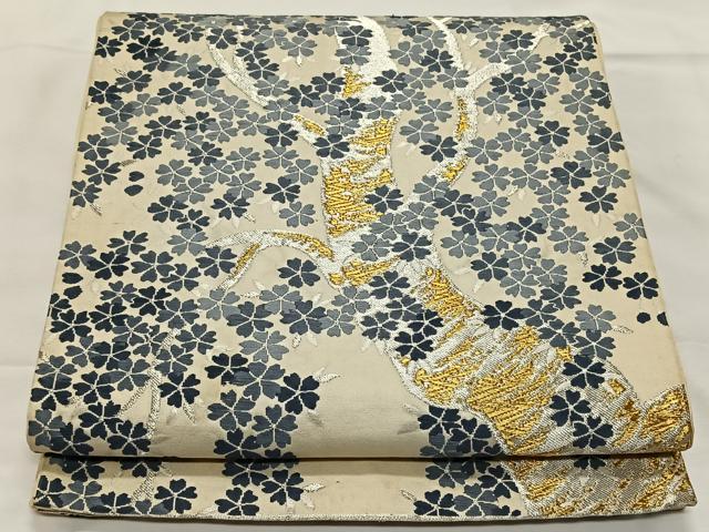 平和屋着物◎六通柄袋帯　唐織　枝桜　金銀糸　正絹　逸品　CAAX3597qv