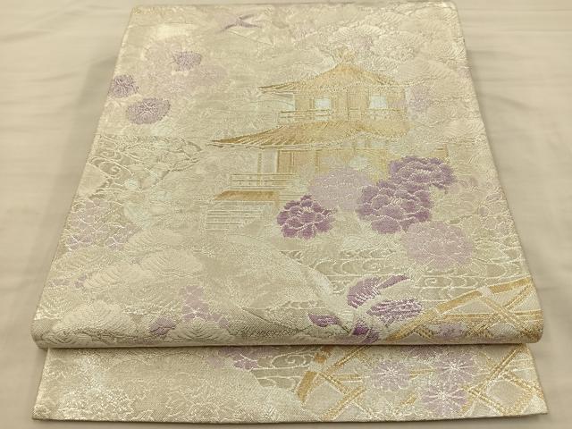 Rakuten - 平和屋着物◎900織佐賀錦　六通柄袋帯　風景花文　金銀糸　正絹　逸品　BAAS9510ow
