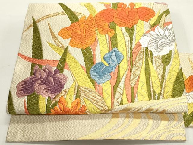 平和屋着物●九寸名古屋帯　唐織　流水草花文　金銀糸　正絹　逸品　DAAY0312ob