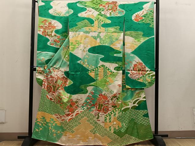 平和屋着物■豪華振袖 御所車飛鶴花文 暈し染め 金彩 正絹 逸品 BAAV0627mz