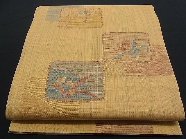 平和屋着物■六通柄袋帯　色紙重ね草花文　逸品　n-ne0223