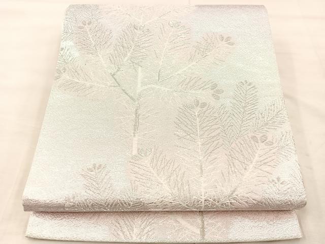 平和屋着物◎六通柄袋帯　枝花文　銀糸　正絹　逸品　BAAU0601mz