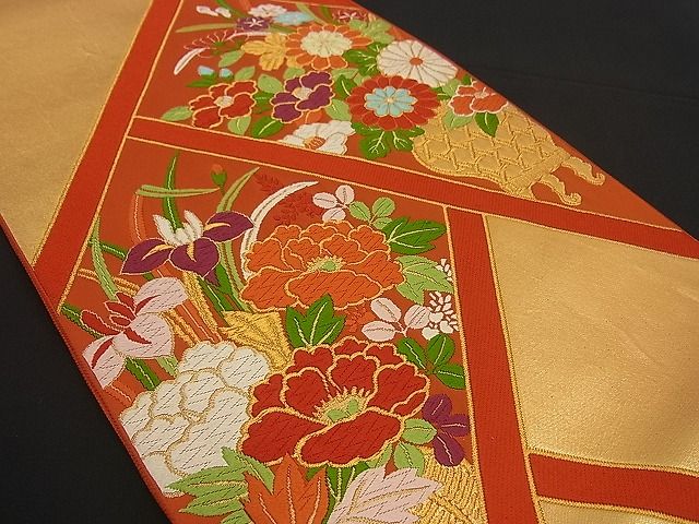 平和屋着物■六通柄袋帯　檜垣草花文　金糸　逸品　n-by2761