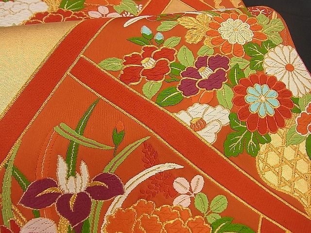 平和屋着物■六通柄袋帯　檜垣草花文　金糸　逸品　n-by2761