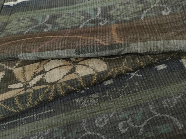 平和屋着物●上質な紬　横段吉祥花文　正絹　逸品　AABD4946cs