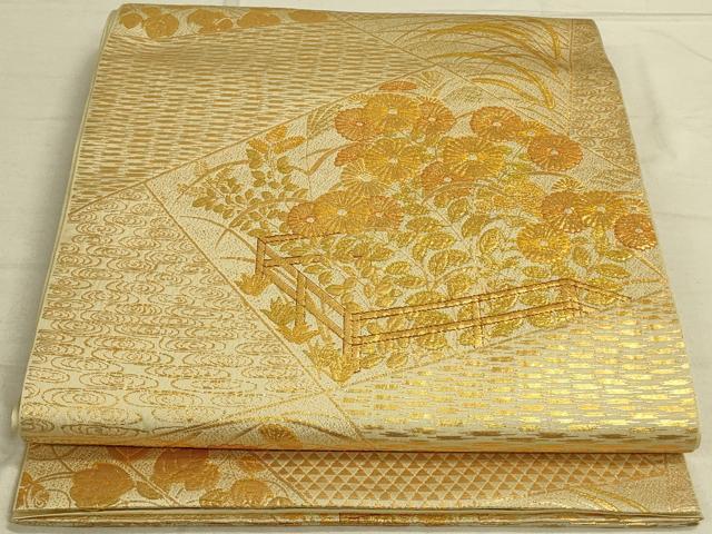 平和屋着物◎六通柄袋帯　切嵌花文　金糸　正絹　逸品　DAAO9963rt