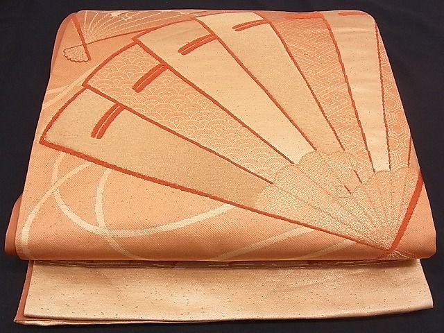 平和屋着物■六通柄袋帯　唐織　檜扇吉祥文　金糸　逸品　n-mz2815