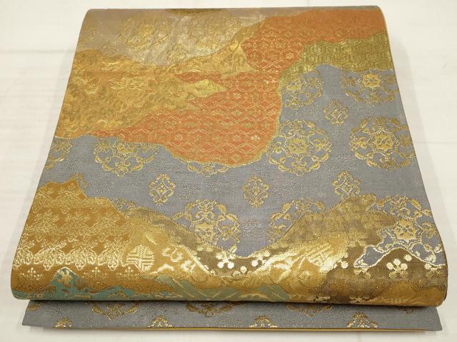 平和屋着物▼六通柄袋帯　道長吉祥花文　金糸　正絹　逸品　AABB9849wj