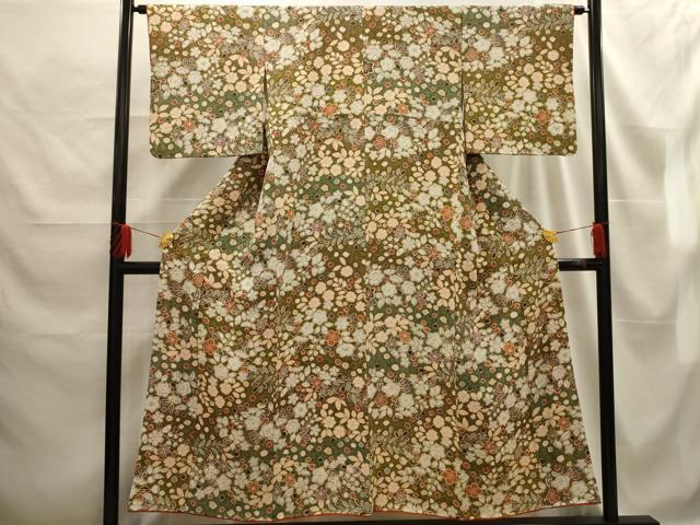 平和屋着物■上質な小紋　草花文　正絹　逸品　AABE6624sx