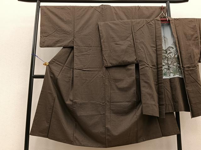 平和屋着物■男性 お召 アンサンブル 亀甲文様 正絹 逸品 BAAO7008ui