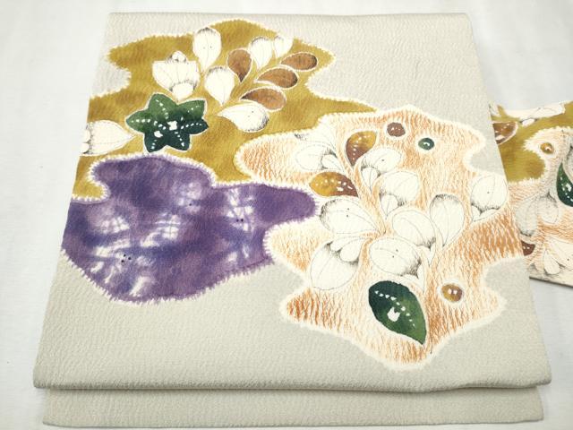 平和屋着物●京都府指定無形文化財　染色作家　小倉建亮の弟子　市瀬史郎　九寸名古屋帯　舞葉文　鬼しぼ縮緬　正絹　逸品　CAAV7161hy...