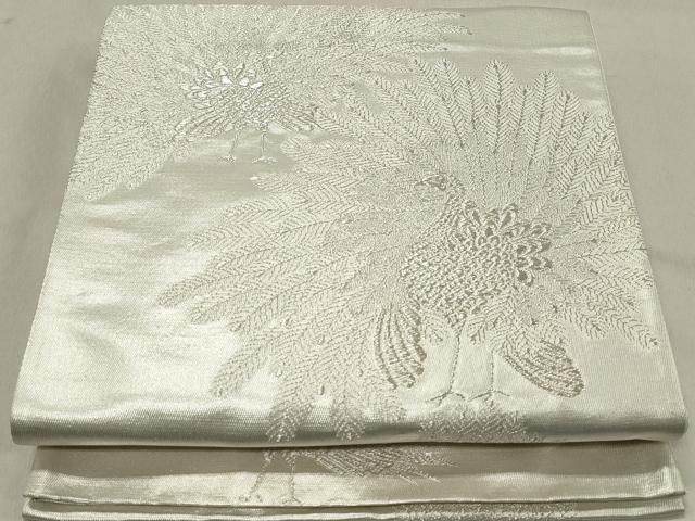 平和屋着物◎六通柄袋帯　孔雀文　銀糸　正絹　逸品　DABA3369qa