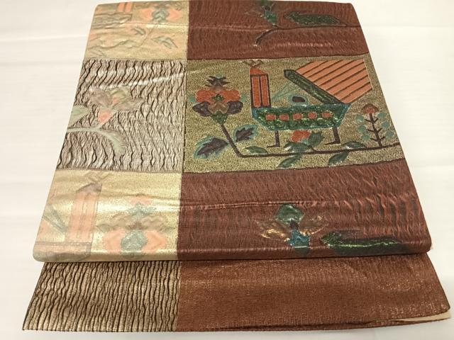 乐天商城 - 平和屋着物◎西陣　六通柄袋帯　すくい織　格子花文　正絹　逸品　AABB6011yx