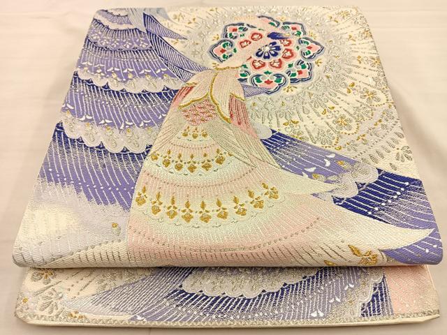 平和屋着物◎六通柄袋帯　唐織　孔雀花文　金銀糸　正絹　逸品　BAAS9521ow