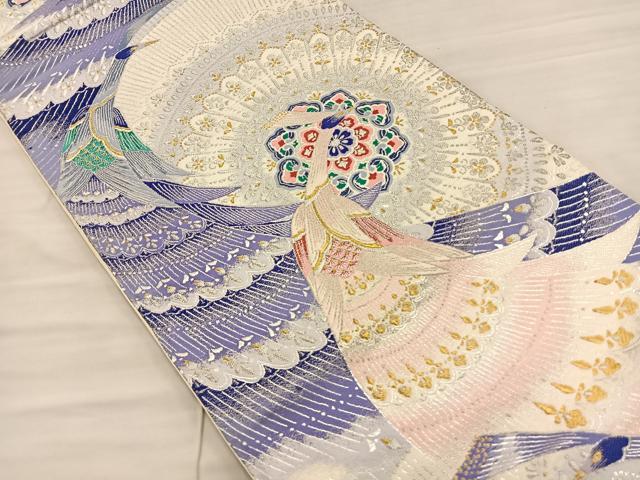 平和屋着物◎六通柄袋帯　唐織　孔雀花文　金銀糸　正絹　逸品　BAAS9521ow