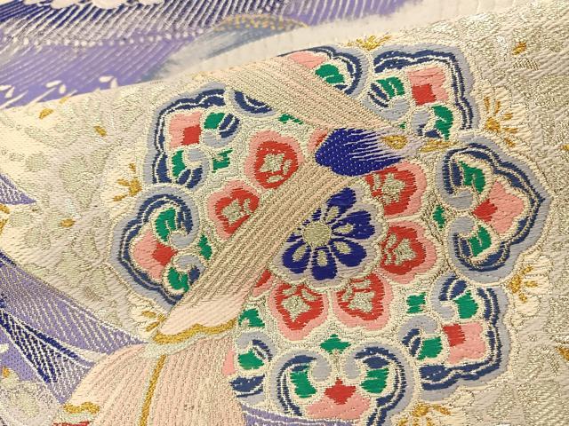 平和屋着物◎六通柄袋帯　唐織　孔雀花文　金銀糸　正絹　逸品　BAAS9521ow