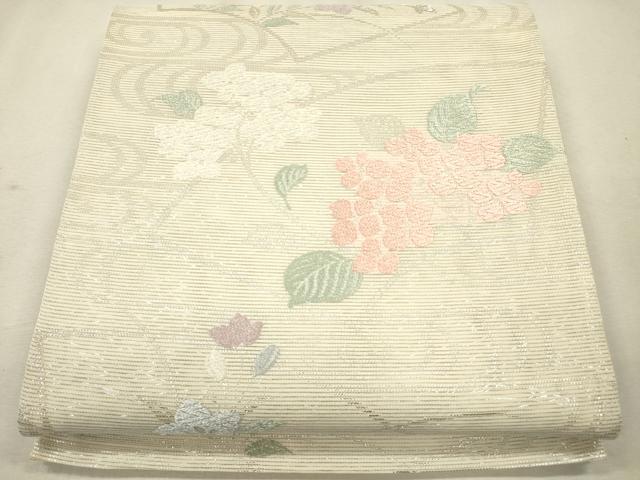 平和屋着物＊夏物　六通柄袋帯　唐織　地紙流水草花文　銀糸　正絹　逸品　CAAS3315eg