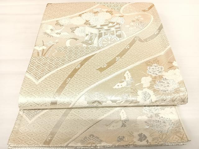平和屋着物◎六通柄袋帯　唐織　御所車文　金銀糸　正絹　逸品　AABB6014yx