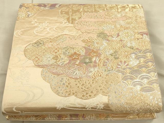 平和屋着物◎六通柄袋帯 雲取り花文 金銀糸 正絹 逸品 CAAU1384ft
