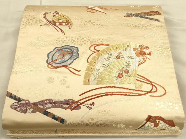 平和屋着物◎六通柄袋帯 唐織 檜扇鏡裏文 金糸 正絹 逸品 CAAU1394ft