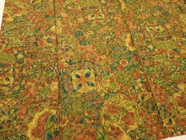平和屋着物■上質な小紋 陶器 花絵皿文 三越扱い 正絹 逸品 DAAQ4761cd