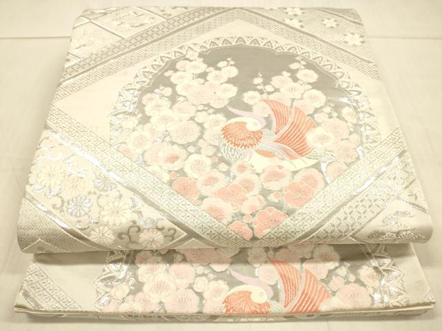 平和屋着物◎六通柄袋帯　花鳥文　銀糸　正絹　逸品　DAAU4122cm