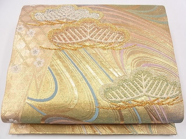 平和屋着物■佐賀錦 六通柄袋帯 浜松文 金糸 逸品 eg0979